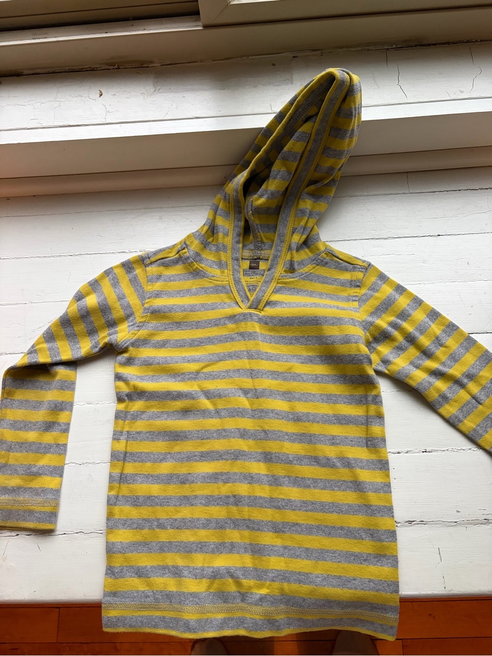 Tea Collection Yellow and Gray Striped Hooded Pullover